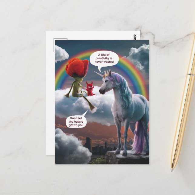 Unicorn and Critters A Life of Creativity Dont Let Postcard (Front/Back In Situ)