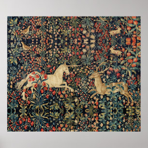 UNICORN AND DEER,FLOWERS,FOREST ANIMALS Floral Poster