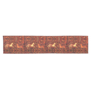 UNICORN AND DEER,FLOWERS,FOREST ANIMALS Red Floral Short Table Runner