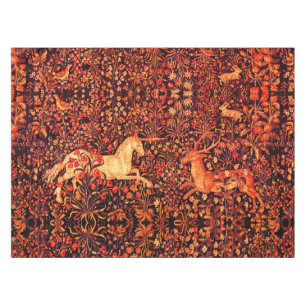 UNICORN AND DEER,FLOWERS,FOREST ANIMALS Red Floral Tablecloth