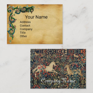 UNICORN AND DEER,FOREST ANIMALS Floral Parchment  Business Card