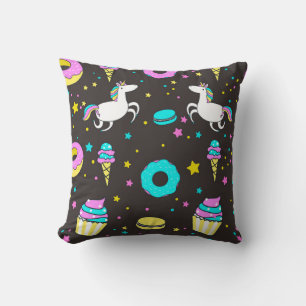 Unicorn and Dinosaur pattern Throw Pillow