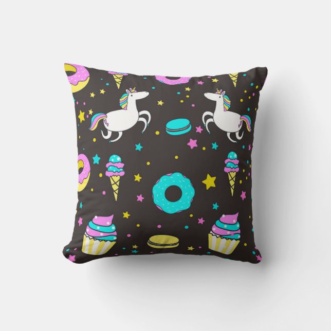 Unicorn and Dinosaur pattern Throw Pillow (Front)