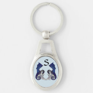 Unicorn and Dragon Custom Initial Keychain