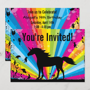 Unicorn and Fairies Rainbow Birthday Invitation