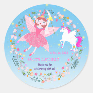 Unicorn and Fairy Magic Birthday Party Classic Round Sticker