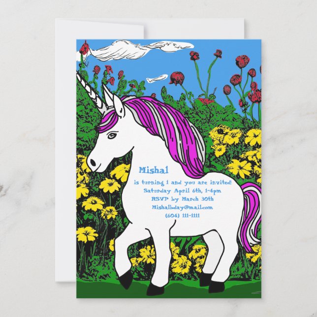 Unicorn and Flower Field Invitation (Front)