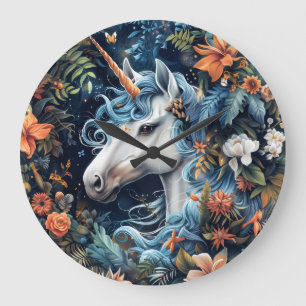 Unicorn and flowers fantasy design large clock