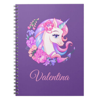 Unicorn and Flowers Personalized Spiral Notebook