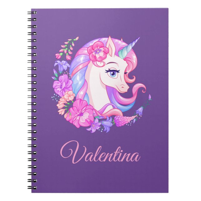 Unicorn and Flowers Personalized Spiral Notebook (Front)