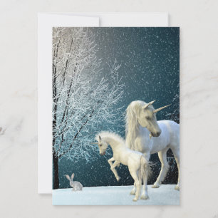 Unicorn and Foal Winter Scene Snow Holiday Card