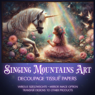 Unicorn And Girl In Fairytale Forest Decoupage  Tissue Paper