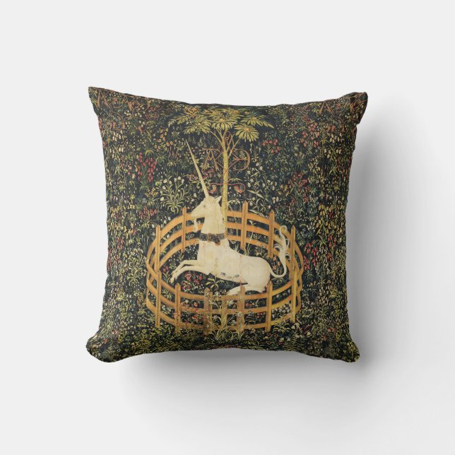 UNICORN AND GOTHIC FANTASY FLOWERS,FLORAL MOTIFS THROW PILLOW (Front)