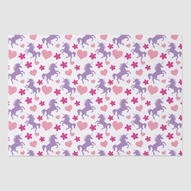 Unicorn and Hearts Pattern Tissue Paper (Front)