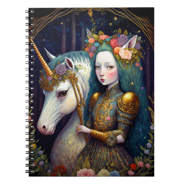 Unicorn and Lady Fantasy Art Planner Notebook (Front)