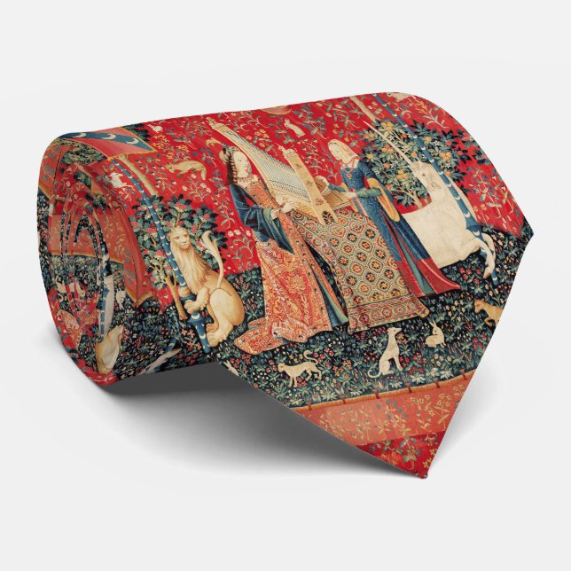 UNICORN AND LADY PLAYING ORGAN,ANIMALS Fantasy Tie (Rolled)