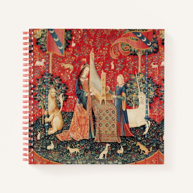UNICORN AND LADY PLAYING ORGAN WITH ANIMALS NOTEBOOK (Front)