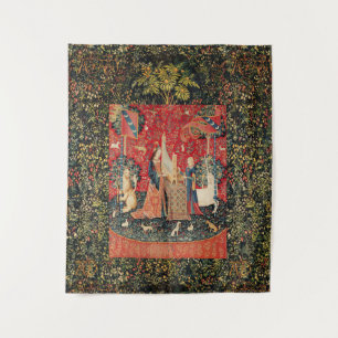UNICORN AND LADY PLAYING ORGAN WITH ANIMALS TAPESTRY