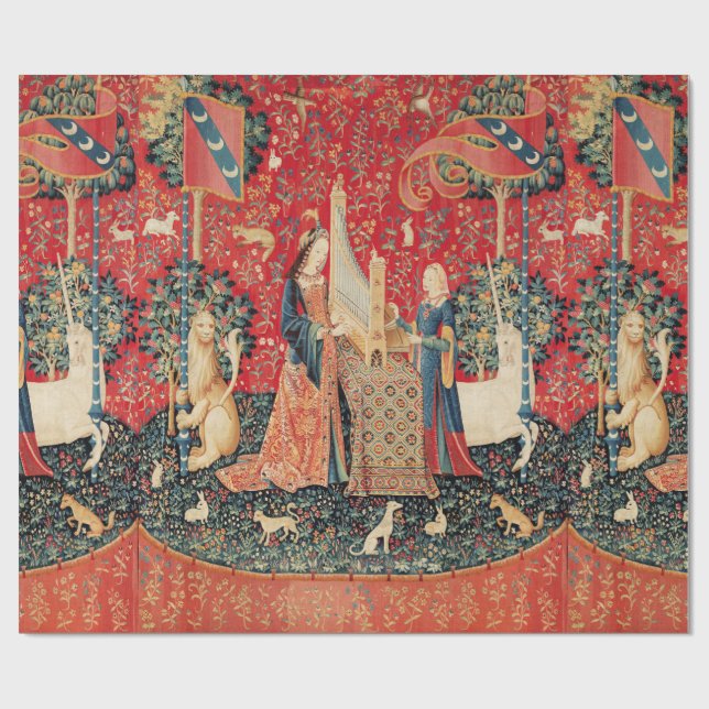 UNICORN AND LADY PLAYING ORGAN WITH ANIMALS WRAPPING PAPER (Flat)