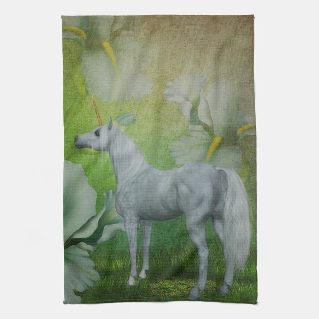 Unicorn And Lily Flowers Kitchen Towel (Vertical)