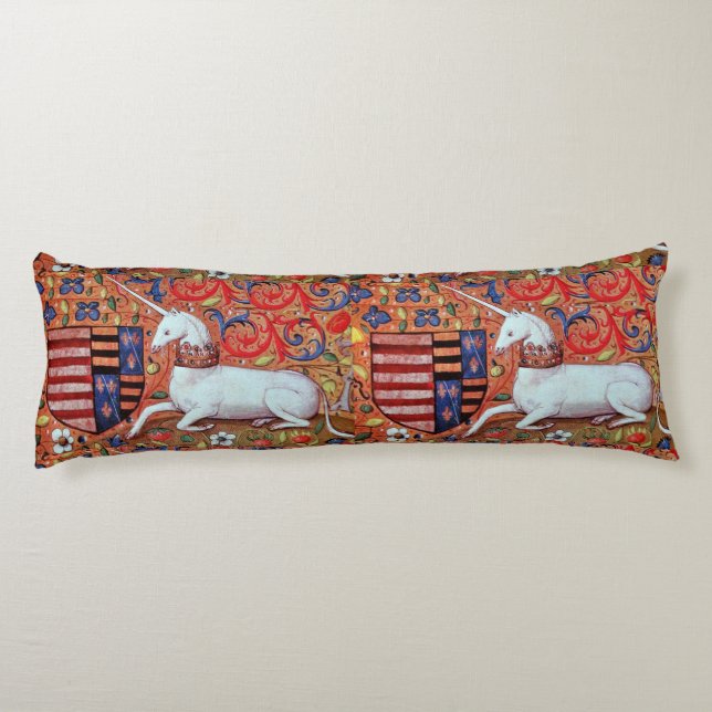 UNICORN AND MEDIEVAL FANTASY FLOWERS,FLORAL MOTIFS BODY PILLOW (Back)