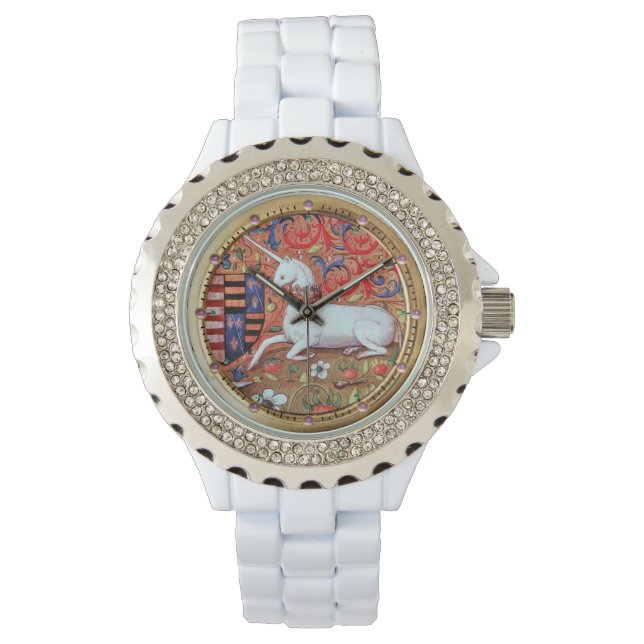 UNICORN AND MEDIEVAL FANTASY FLOWERS,FLORAL MOTIFS WATCH (Front)