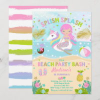 Unicorn And Mermaid Beach Party Invitation