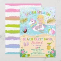 Unicorn And Mermaid Beach Party Invitation