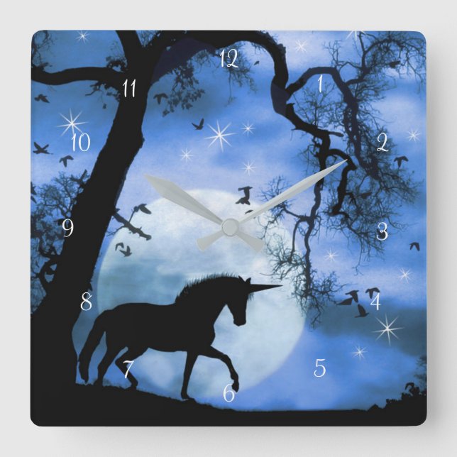 Unicorn and Moon Square Wall Clock (Front)