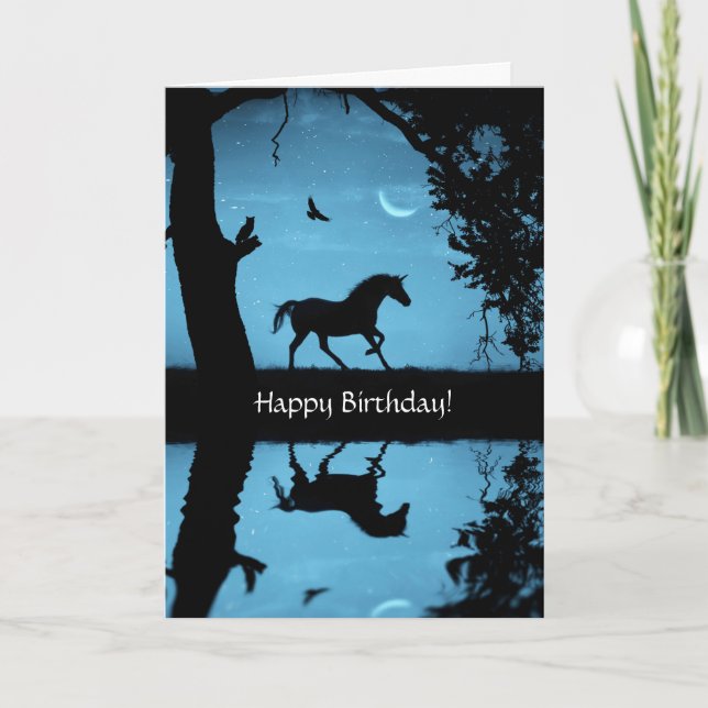 Unicorn and Owl Crescent Moon Birthday Card (Front)