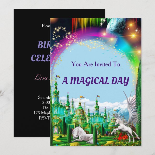Unicorn And Pegasus Birthday Party Invitation (Front/Back)