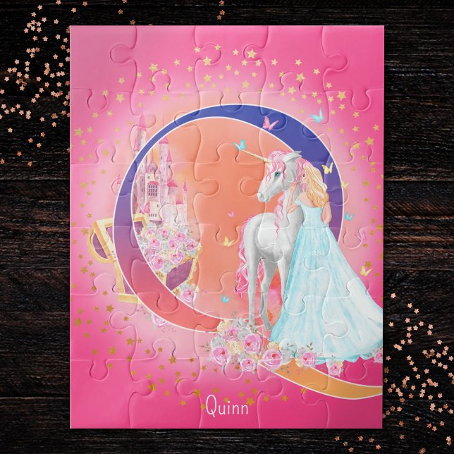 Unicorn and Princess with Castle Letter Q Monogram Jigsaw Puzzle (Creator Uploaded)