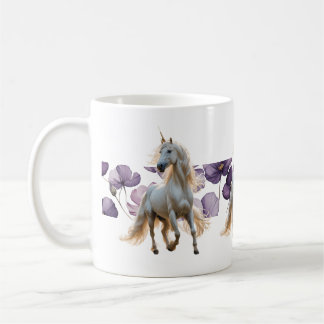 Unicorn and purple flowers coffee mug