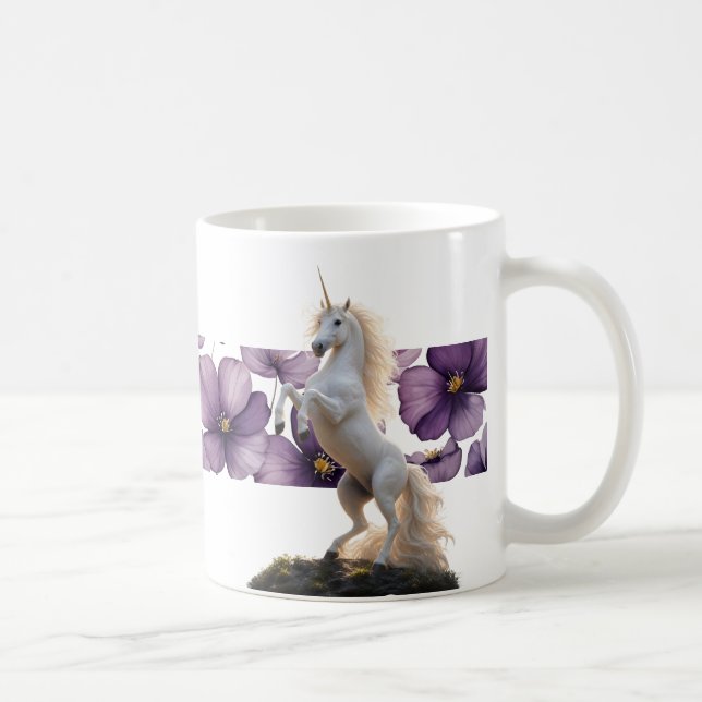 Unicorn and purple flowers coffee mug (Right)