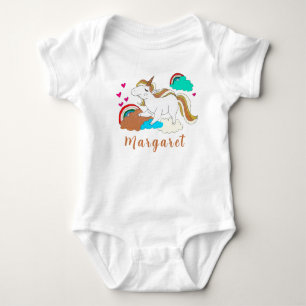 Unicorn And Rainbow Cute Personalized Name Cute Baby Bodysuit