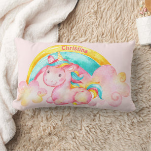Unicorn and Rainbow Heart Lumbar Pillow
