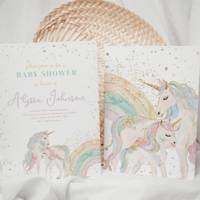 Unicorn and Rainbow Pastel Baby Shower Invitation (Creator Uploaded)
