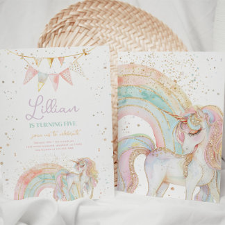 Unicorn and Rainbow Pastel Birthday Invitation