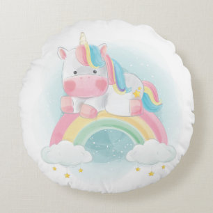 Unicorn and Rainbow Round Pillow