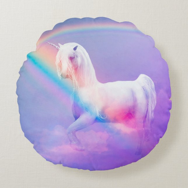 Unicorn and Rainbow Round Pillow (Front)