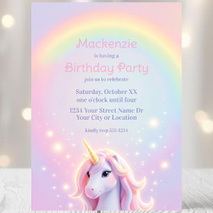 Unicorn and Rainbow Sparkles Birthday Party Invitation
