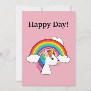 Unicorn and Rainbow w Clouds Kawaii   Personalize Holiday Card