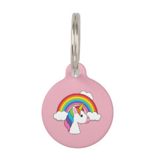 Unicorn and Rainbow w Clouds Kawaii Personalize Pet Tag