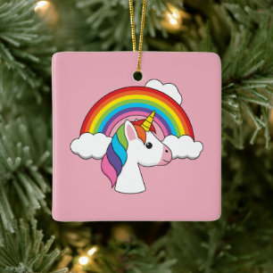 Unicorn and Rainbow with Clouds Kawaii Ceramic Ornament