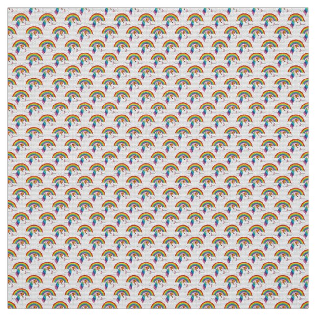Unicorn and Rainbow with Clouds Kawaii Fabric (Swatch)
