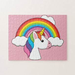 Unicorn and Rainbow with Clouds Kawaii Jigsaw Puzzle