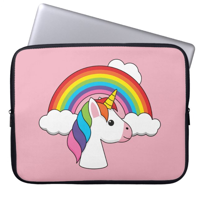 Unicorn and Rainbow with Clouds Kawaii Laptop Sleeve (Front)