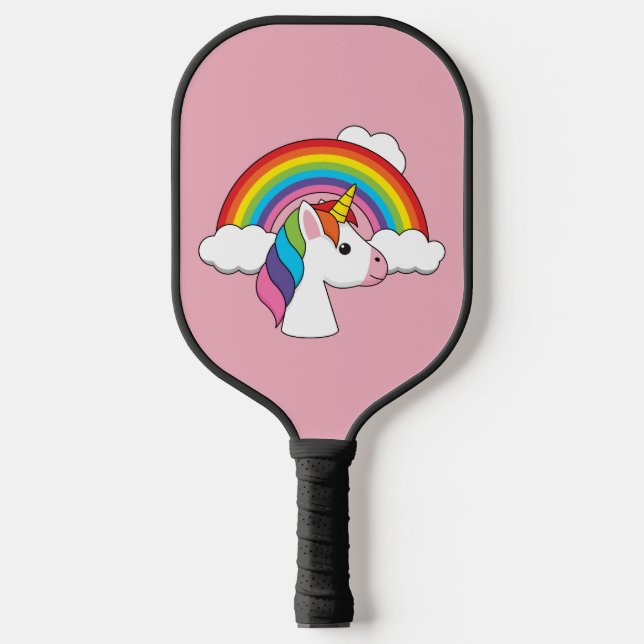 Unicorn and Rainbow with Clouds Kawaii Pickleball Paddle (Front)