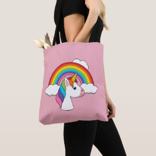 Unicorn and Rainbow with Clouds Kawaii Tote Bag