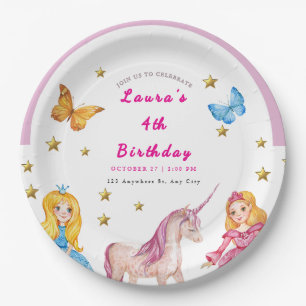 Unicorn and Rainbows Birthday Party Invitation Paper Plate